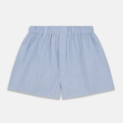 Blue and Green Stripe Poplin Cotton Boxer Shorts