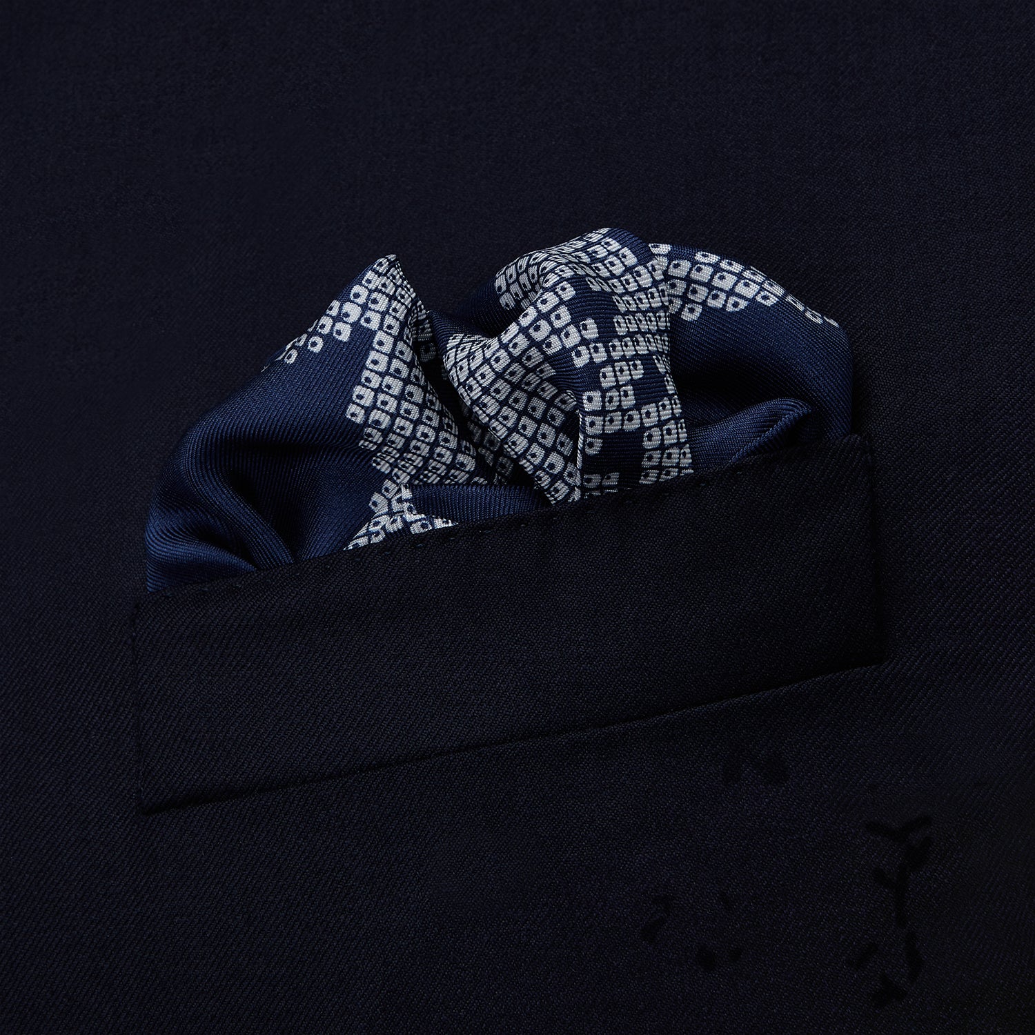 View 3 of product Blue Snowscape Motif Silk Pocket Square