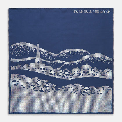Blue Snowscape Motif Silk Pocket Square