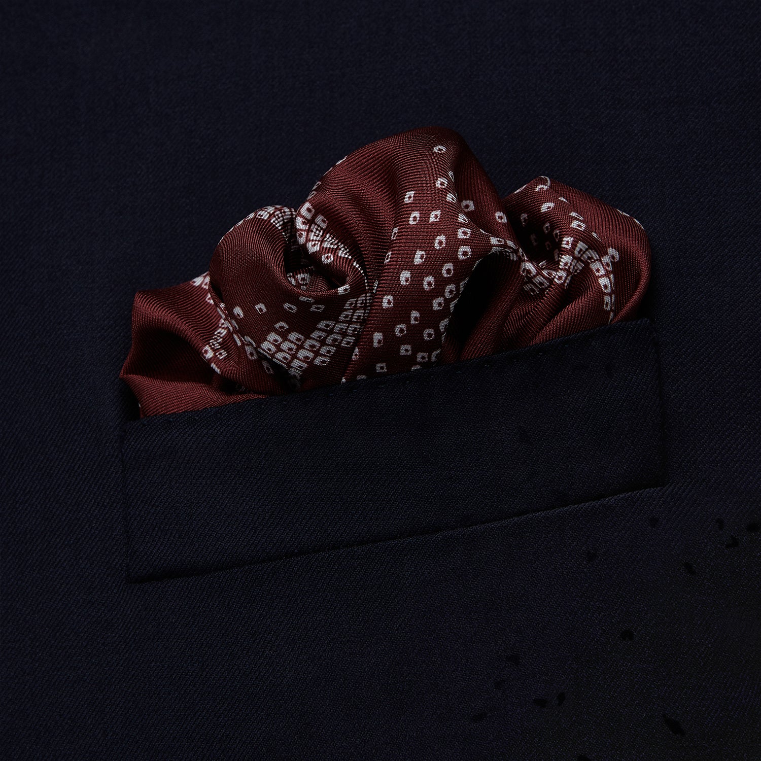 View 3 of product Burgundy Snowscape Motif Silk Pocket Square