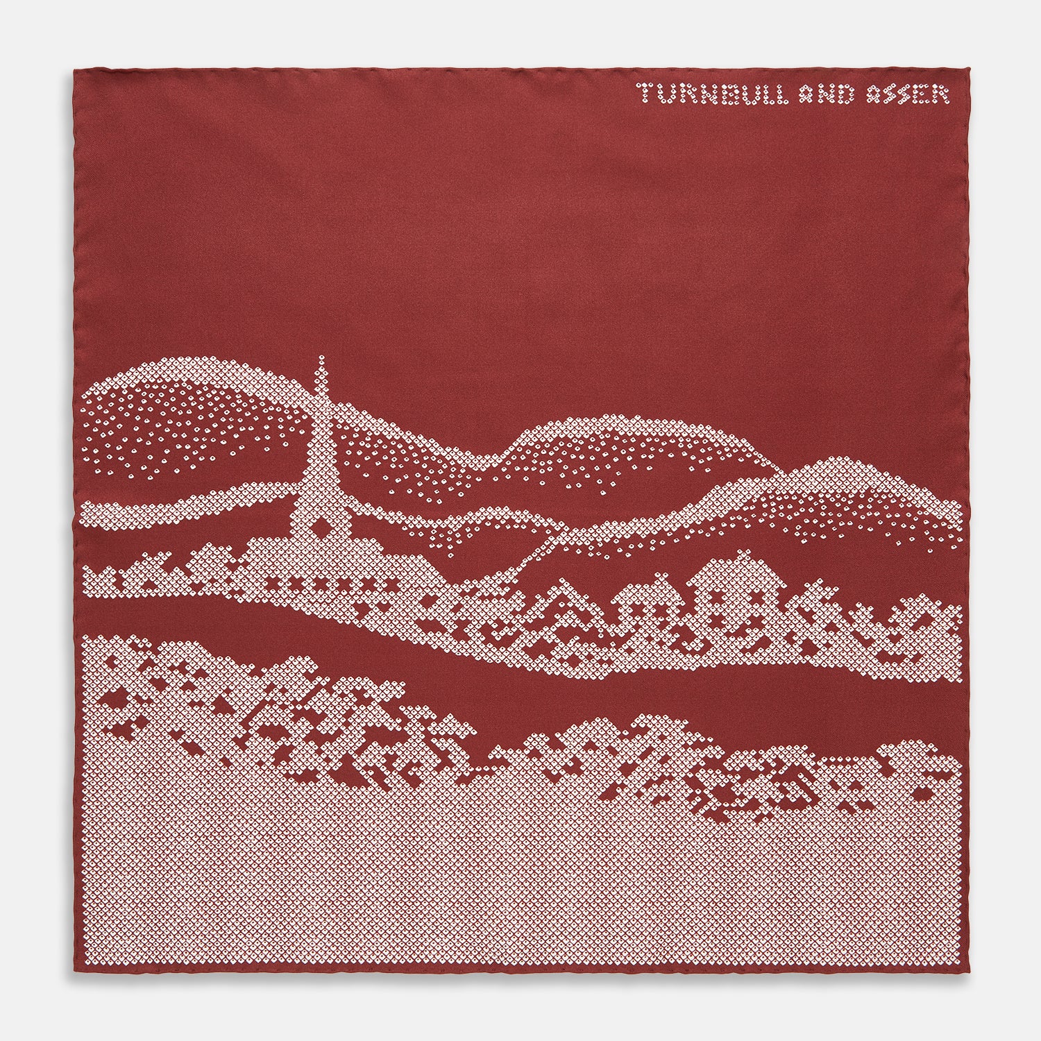 View 1 of product Burgundy Snowscape Motif Silk Pocket Square