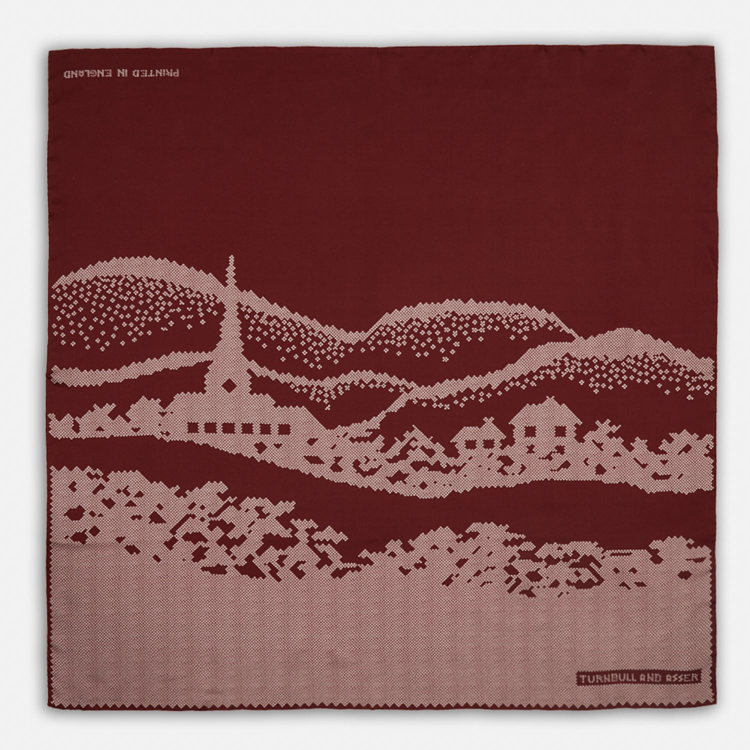 View 1 of product Burgundy Snowscape Motif Silk Extra Large Scarf