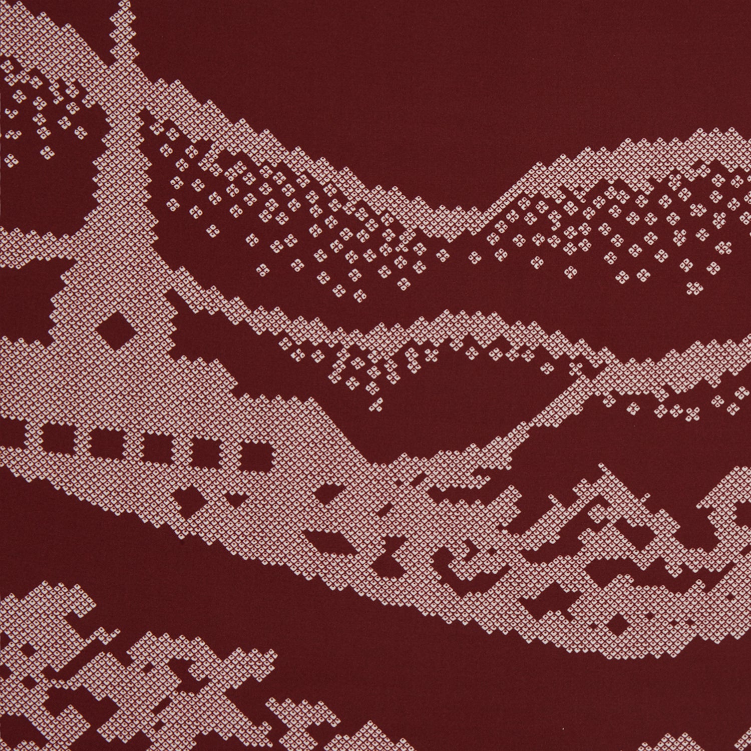 View 2 of product Burgundy Snowscape Motif Silk Extra Large Scarf