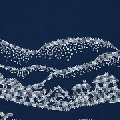 Blue Snowscape Motif Silk Extra Large Scarf Image 1