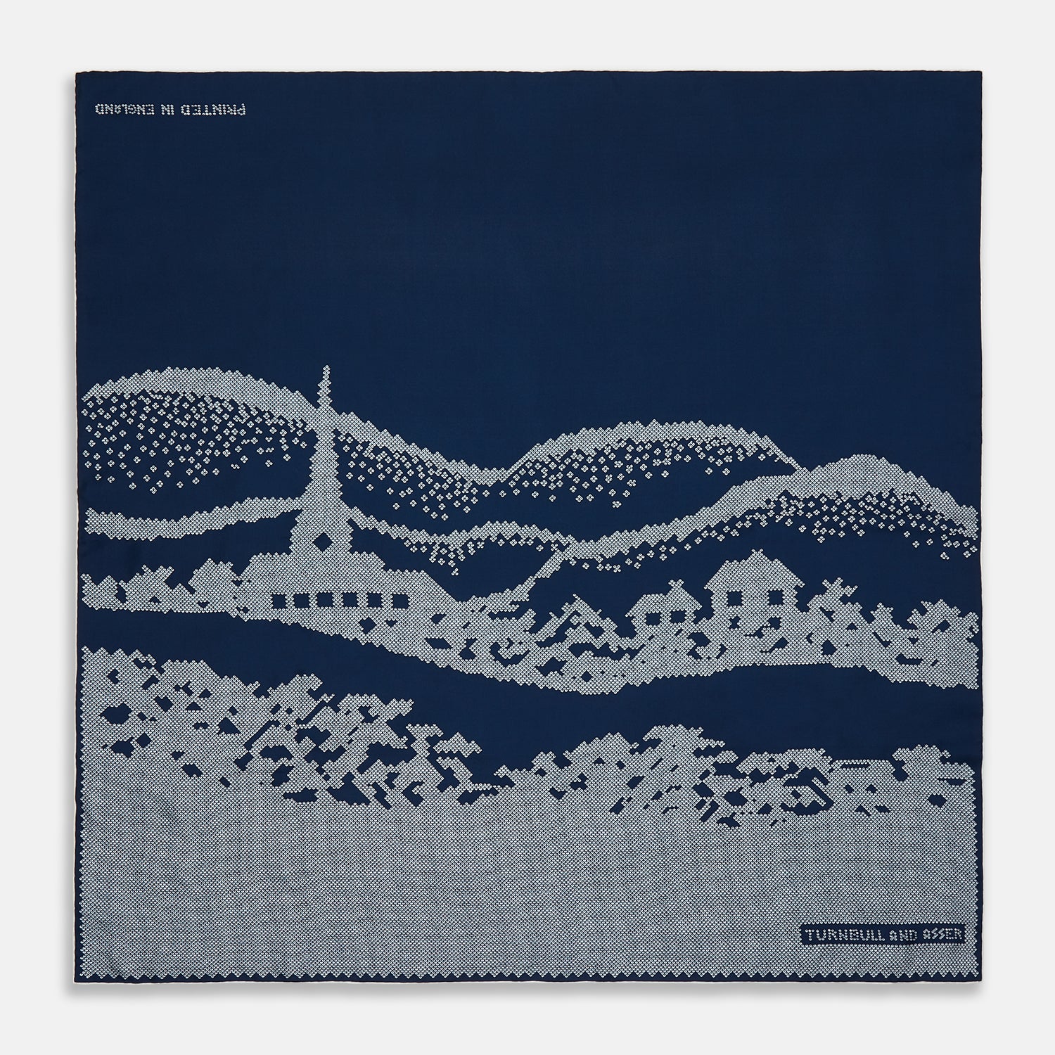 View 1 of product Blue Snowscape Motif Silk Extra Large Scarf