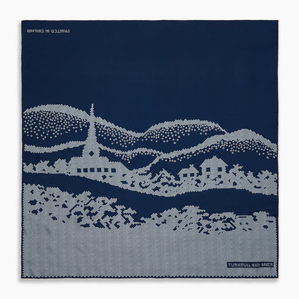 Blue Snowscape Motif Silk Extra Large Scarf Image 2