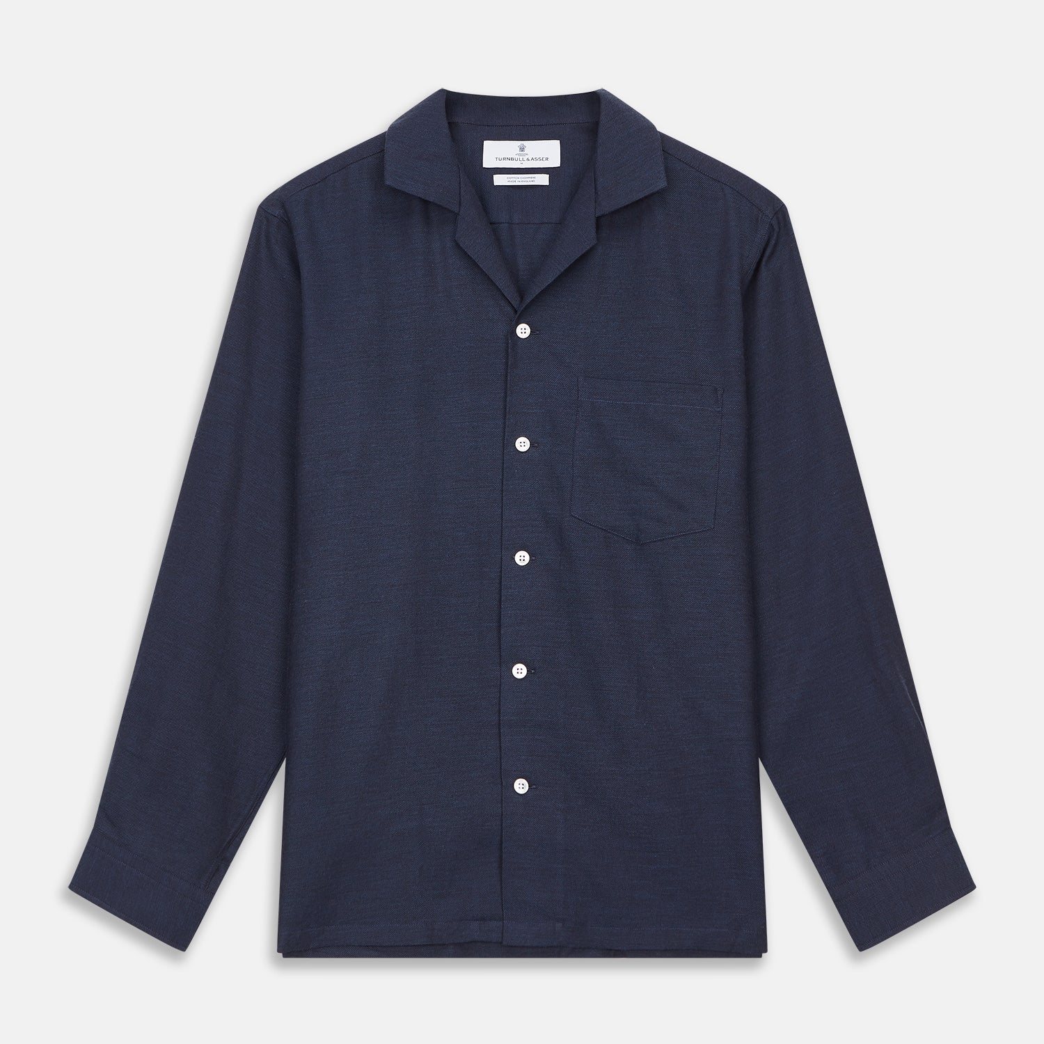 View 1 of product Holiday Fit Navy Cotton and Cashmere Blend Shirt with 1-Button Cuffs
