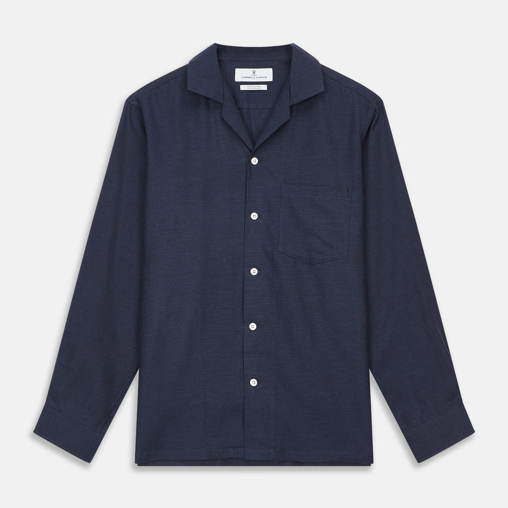 Holiday Fit Navy Cotton and Cashmere Blend Shirt with 1-Button Cuffs