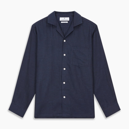 Holiday Fit Navy Cotton and Cashmere Blend Shirt with 1-Button Cuffs Image 3