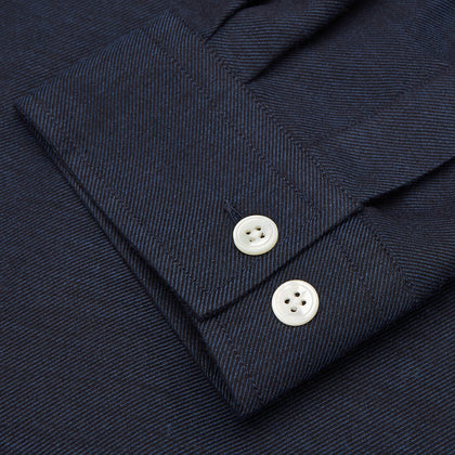 Holiday Fit Navy Cotton and Cashmere Blend Shirt with 1-Button Cuffs Image 2
