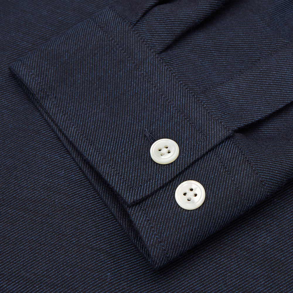Holiday Fit Navy Cotton and Cashmere Blend Shirt with 1-Button Cuffs