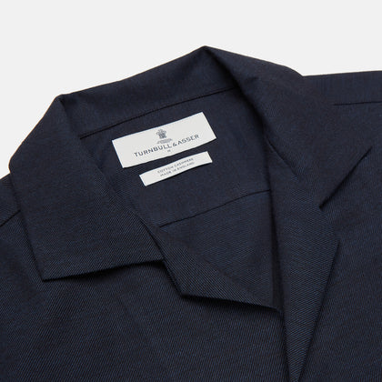 Holiday Fit Navy Cotton and Cashmere Blend Shirt with 1-Button Cuffs Image 1