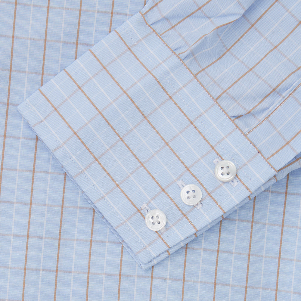 Beige Graph Check Regular Fit Shirt with T&A Collar and 3-Button Cuffs