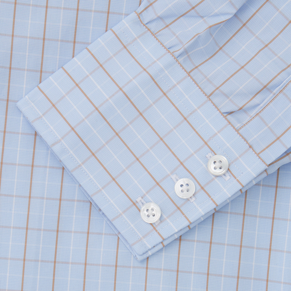 Beige Graph Check Regular Fit Shirt with T&A Collar and 3-Button Cuffs