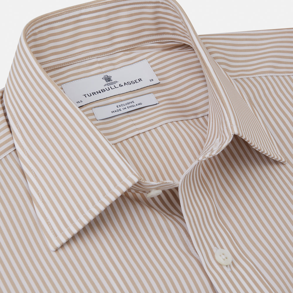 Sand Bengal Stripe Regular Fit Shirt with T&A Collar and 3-Button Cuffs