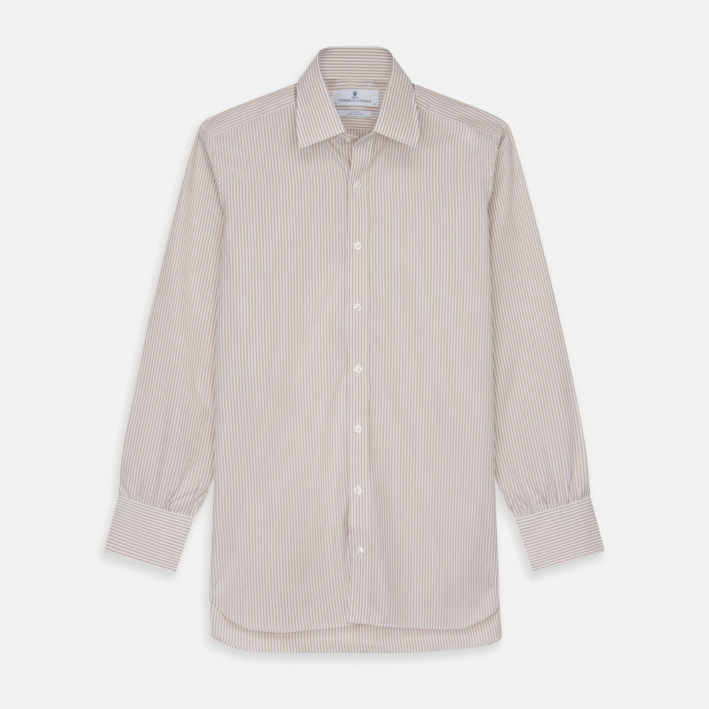 Sand Bengal Stripe Regular Fit Shirt with T&A Collar and 3-Button Cuffs