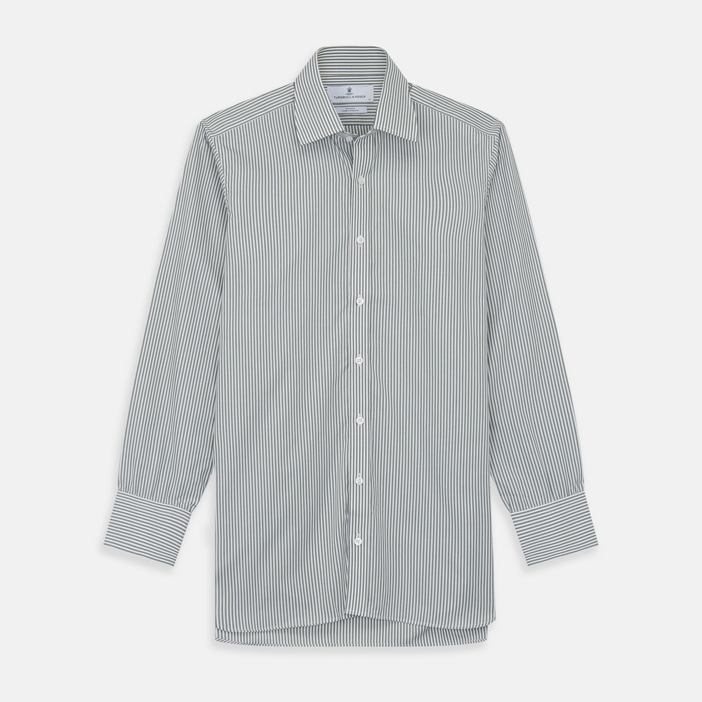 Green Bengal Stripe Regular Fit Shirt with T&A Collar and 3-Button Cuffs