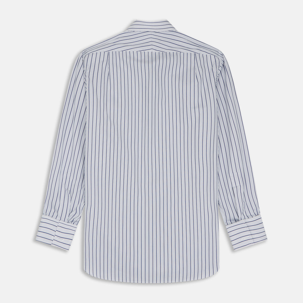 Navy Stripe Regular Fit Shirt With T&A Collar and Square Double Cuffs