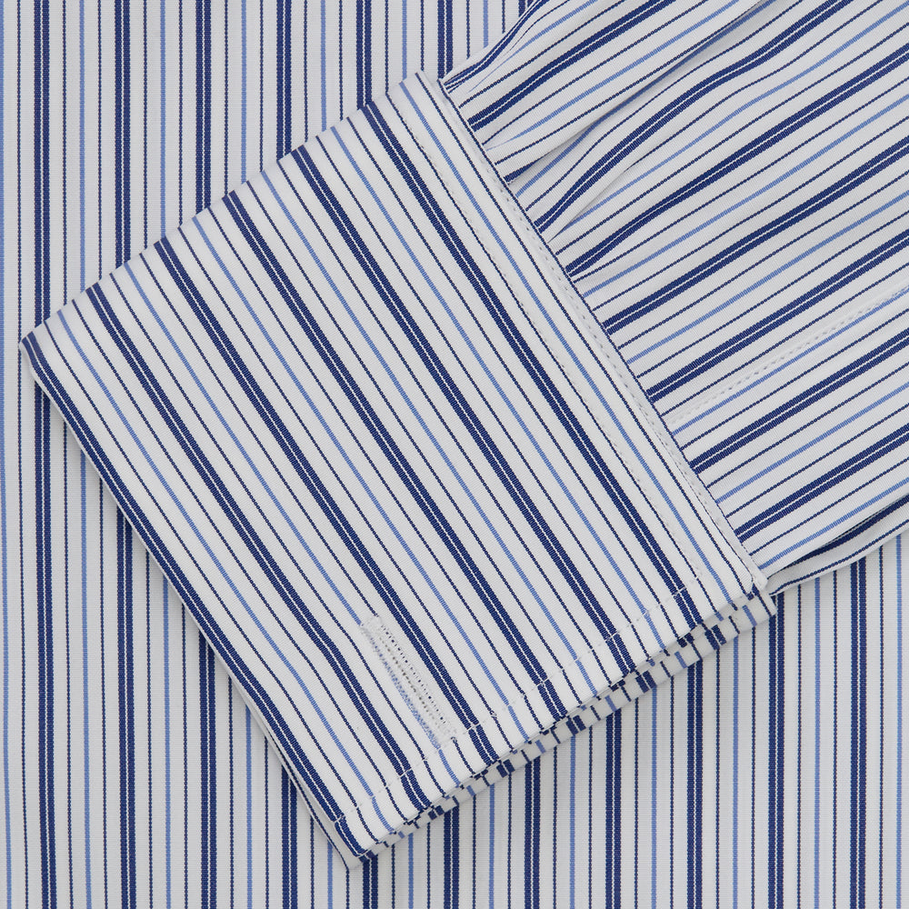 Navy Stripe Regular Fit Shirt With T&A Collar and Square Double Cuffs
