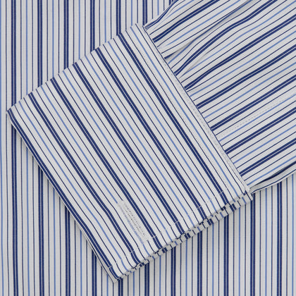 Navy Stripe Regular Fit Shirt With T&A Collar and Square Double Cuffs Image 4
