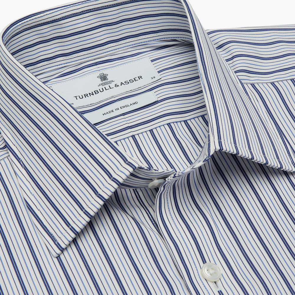 Navy Stripe Regular Fit Shirt With T&A Collar and Square Double Cuffs