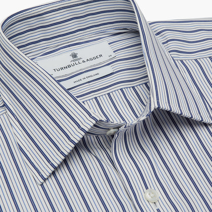 Navy Stripe Regular Fit Shirt With T&A Collar and Square Double Cuffs Image 3