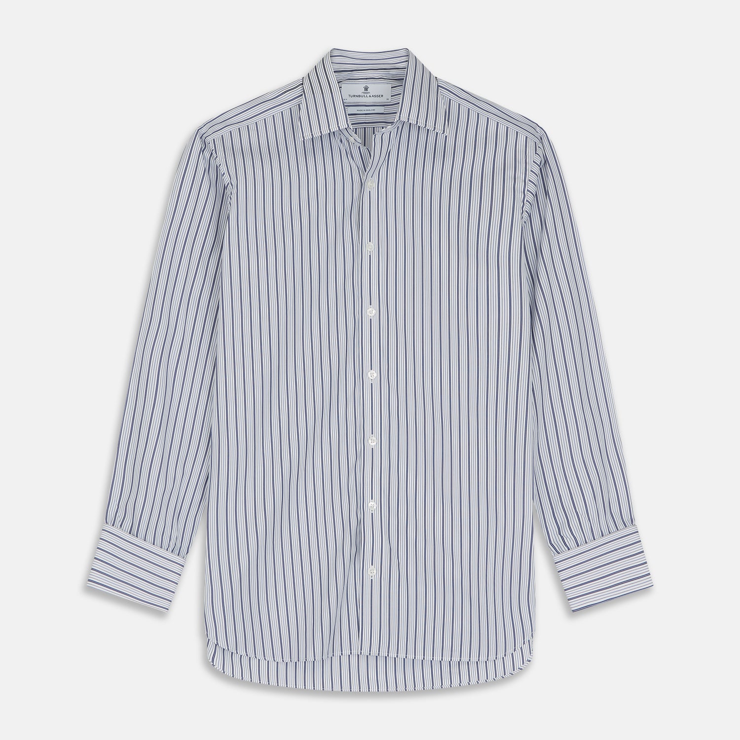 View 1 of product Navy Stripe Regular Fit Shirt With T&A Collar and Square Double Cuffs