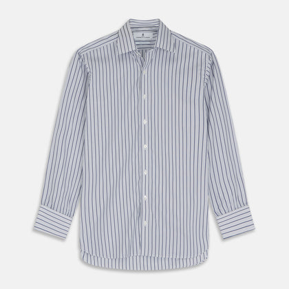 Navy Stripe Regular Fit Shirt With T&A Collar and Square Double Cuffs