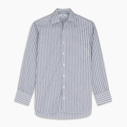 Navy Stripe Regular Fit Shirt With T&A Collar and Square Double Cuffs Image 6