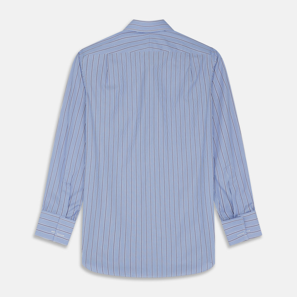 Blue Stripe Regular Fit Shirt With T&A Collar and Square Double Cuffs