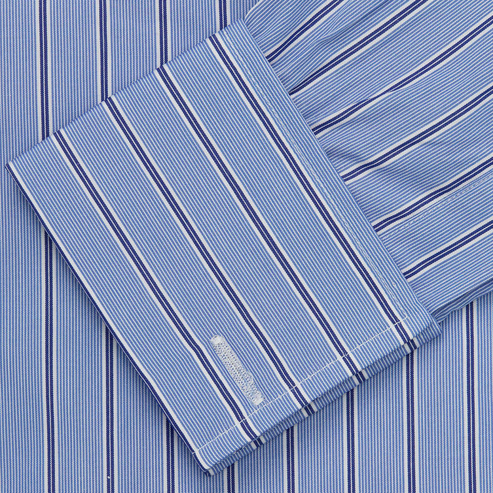 Blue Stripe Regular Fit Shirt With T&A Collar and Square Double Cuffs