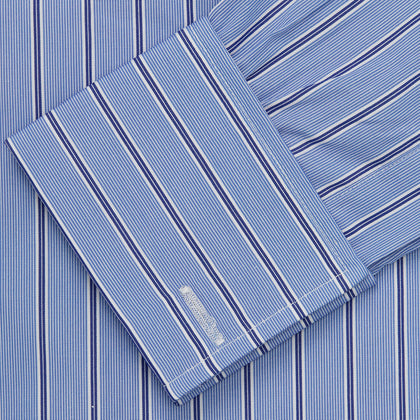 Blue Stripe Regular Fit Shirt With T&A Collar and Square Double Cuffs Image 4