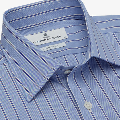 Blue Stripe Regular Fit Shirt With T&A Collar and Square Double Cuffs Image 3