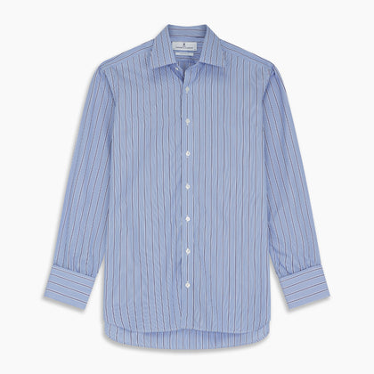 Blue Stripe Regular Fit Shirt With T&A Collar and Square Double Cuffs Image 6