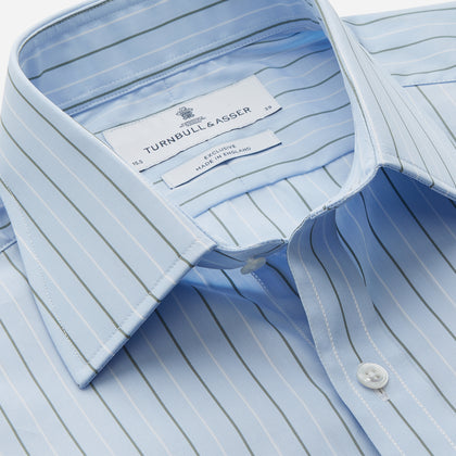 Green Stripe Regular Fit Shirt with T&A Collar and Double Cuffs Image 1