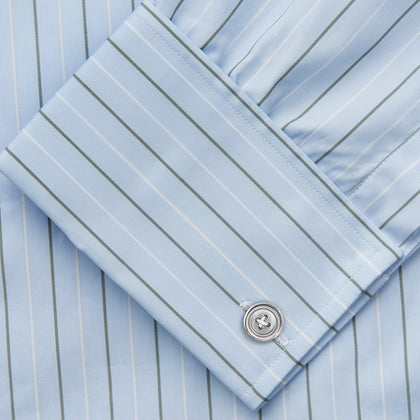 Green Stripe Regular Fit Shirt with T&A Collar and Double Cuffs Image 2