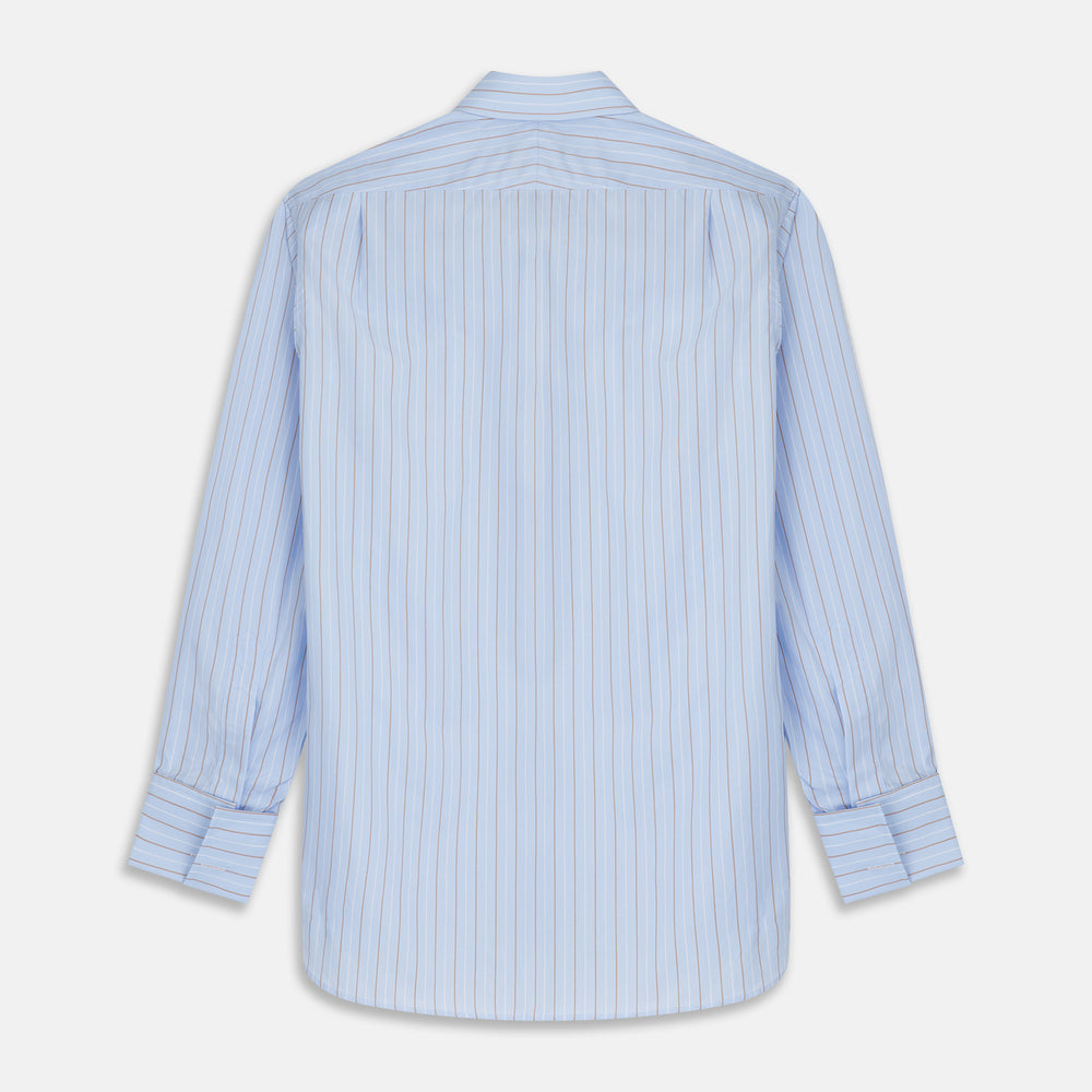 Beige Stripe Regular Fit Shirt with T&A Collar and Double Cuffs