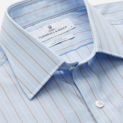 Beige Stripe Regular Fit Shirt with T&A Collar and Double Cuffs