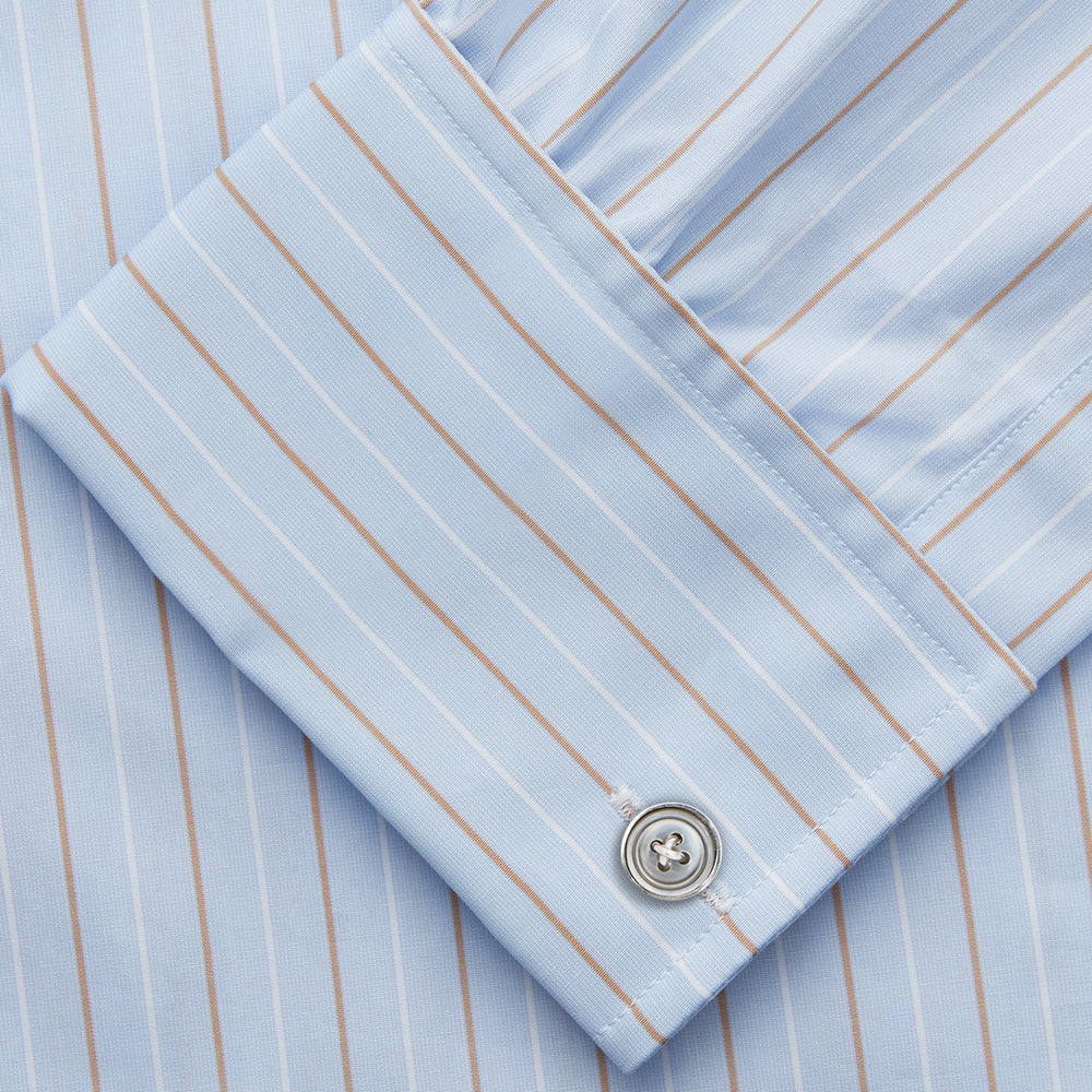 Beige Stripe Regular Fit Shirt with T&A Collar and Double Cuffs