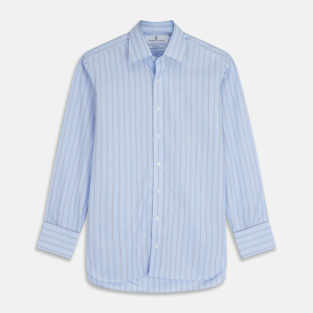 Beige Stripe Regular Fit Shirt with T&A Collar and Double Cuffs