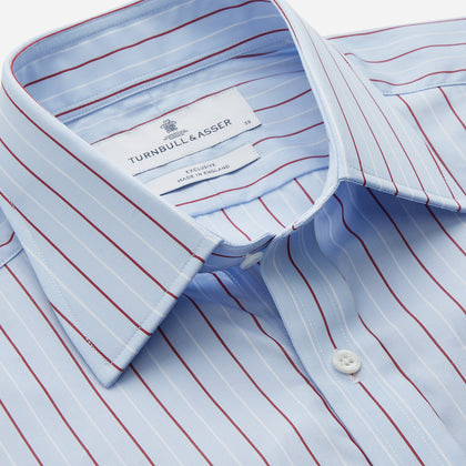 Burgundy Stripe Regular Fit Shirt with T&A Collar and Double Cuffs Image 1