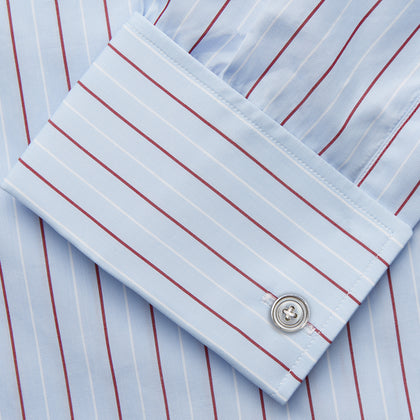 Burgundy Stripe Regular Fit Shirt with T&A Collar and Double Cuffs Image 2