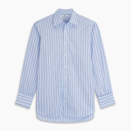 Burgundy Stripe Regular Fit Shirt with T&A Collar and Double Cuffs Image 5