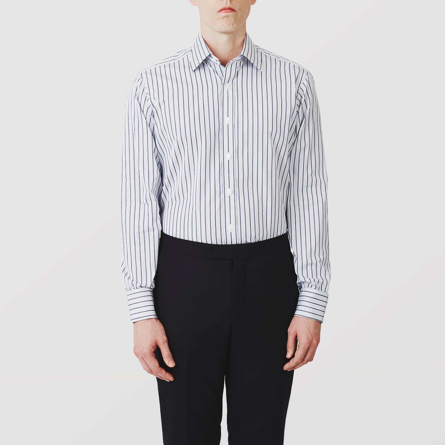 View 2 of product Navy Stripe Regular Fit Shirt With T&A Collar and Square Double Cuffs