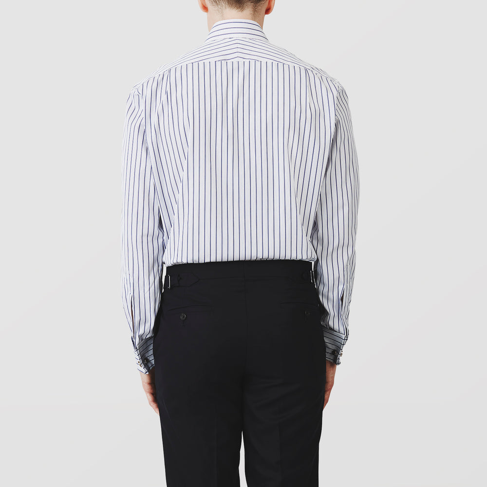 Navy Stripe Regular Fit Shirt With T&A Collar and Square Double Cuffs