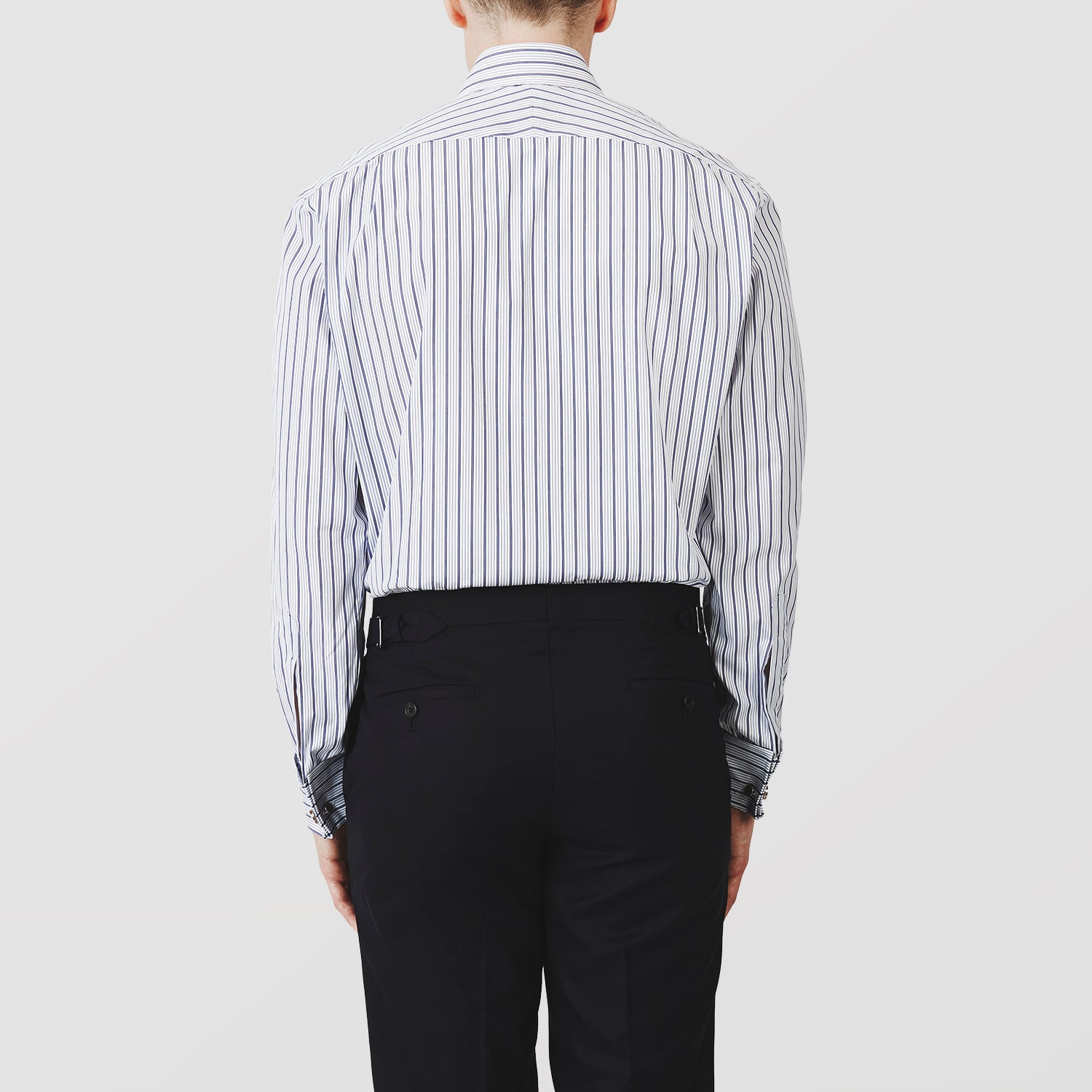 View 3 of product Navy Stripe Regular Fit Shirt With T&A Collar and Square Double Cuffs