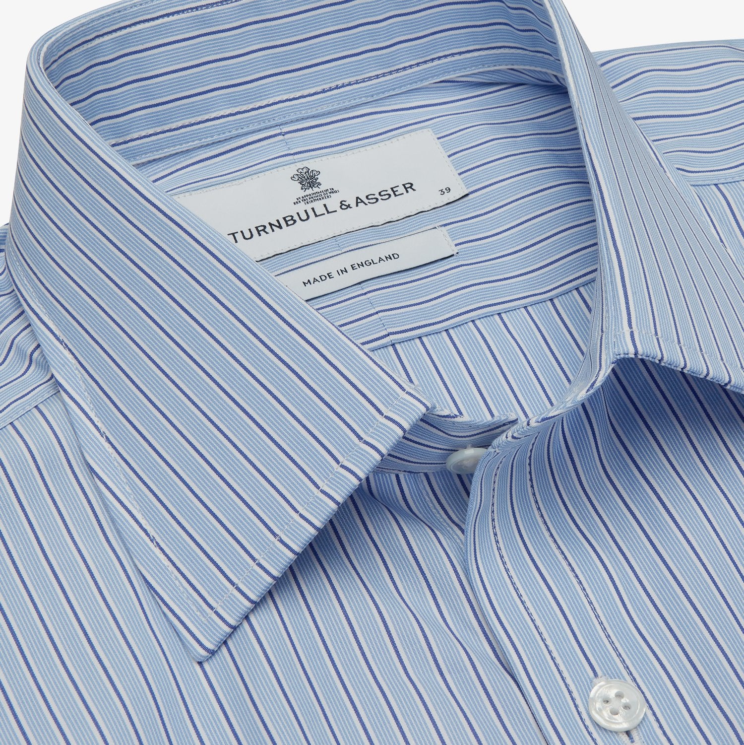 View 4 of product Blue Stripe Shirt with T&A Collar and 3-Button Cuffs