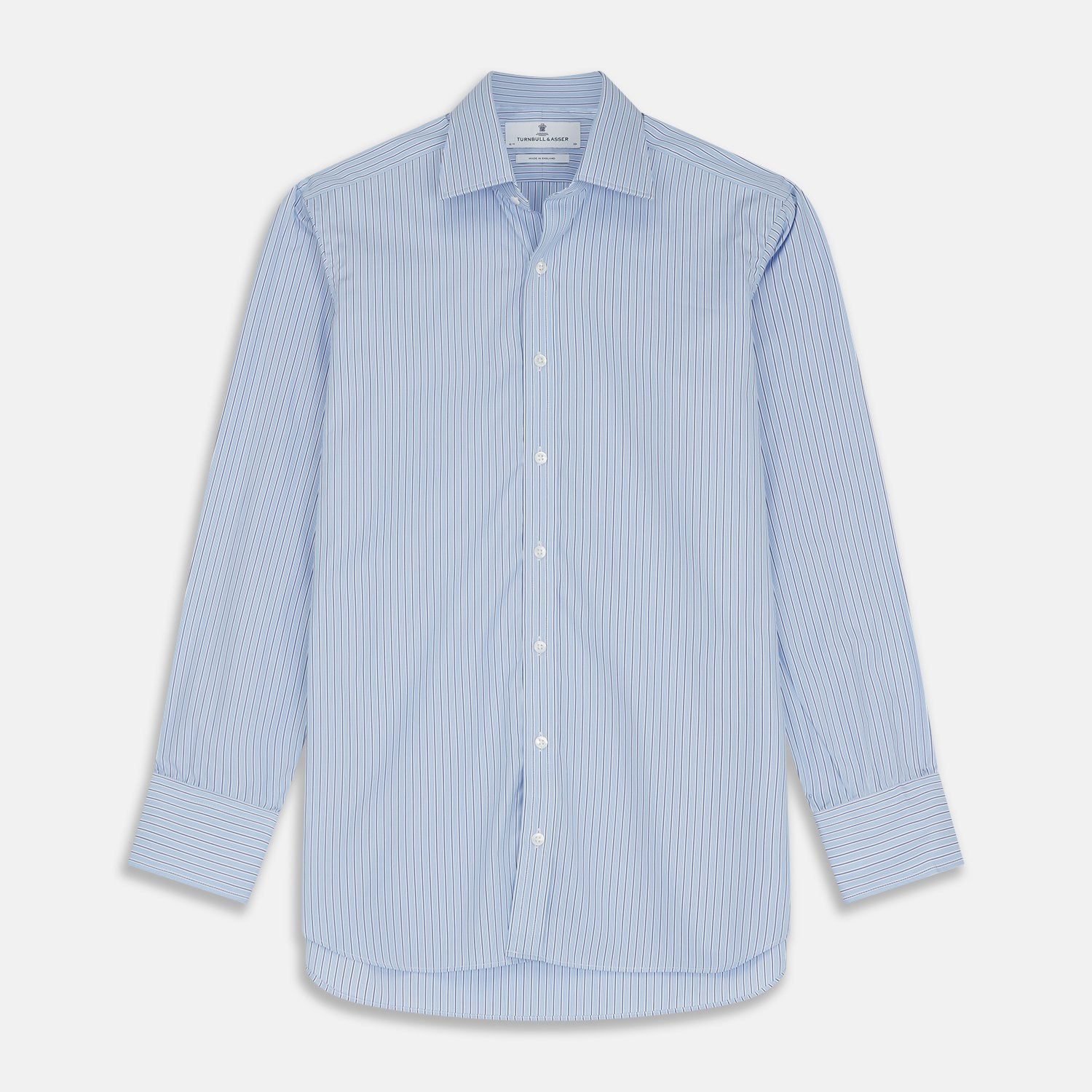 View 1 of product Blue Stripe Shirt with T&A Collar and 3-Button Cuffs