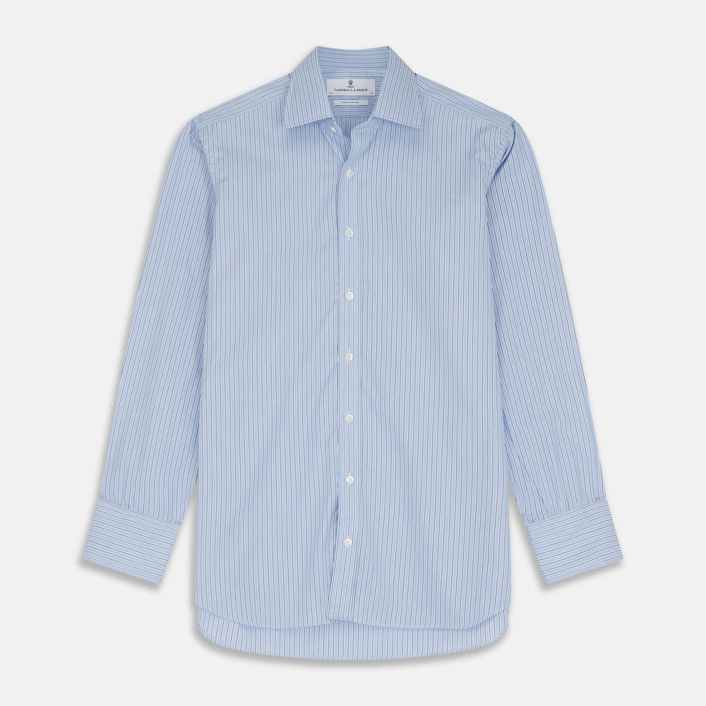 Blue Stripe Shirt with T&A Collar and 3-Button Cuffs