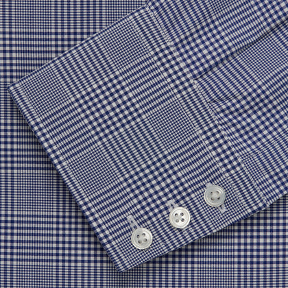 Navy Check Shirt with T&A Collar and 3-Button Cuffs Image 4